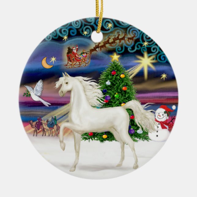 Xmas Magaic - Arabian Horse (white) Ceramic Ornament (Front)