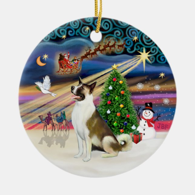 Xmas Magic - Akita (brown-white) Ceramic Ornament (Front)