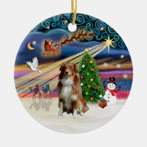 Xmas Magic _ Aussie Shepherd red_white 4 Ceramic Ornament