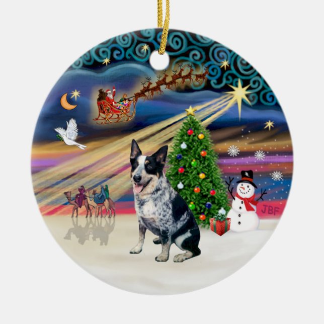 Xmas Magic - Australian Cattle Dog Ceramic Ornament (Front)