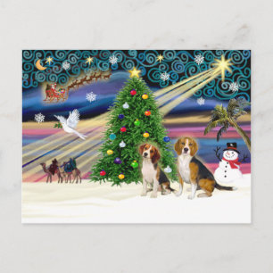 Xmas Magic Beagle Pair Holiday Postcard