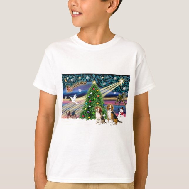 Xmas Magic Beagle Pair T-Shirt (Front)
