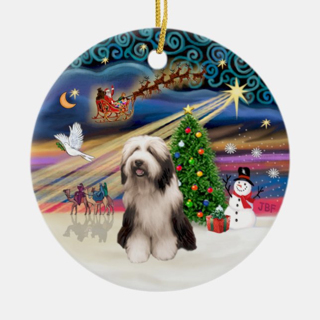 Xmas Magic - Bearded Collie (P) Ceramic Ornament (Front)