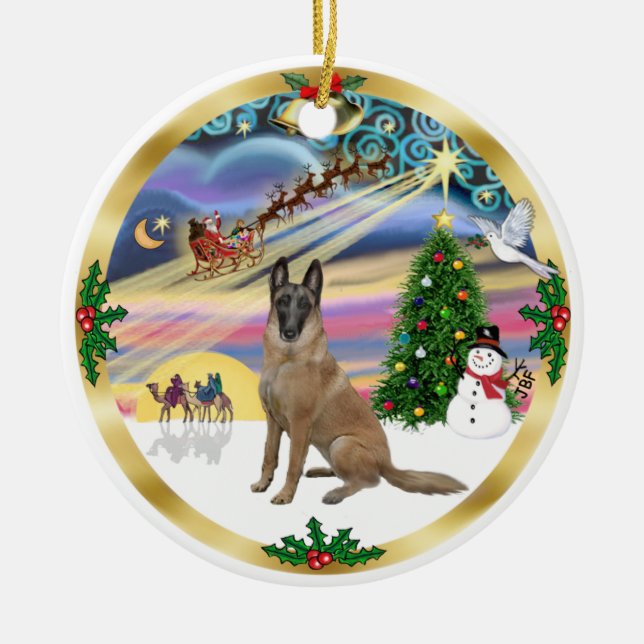 Xmas Magic-Belgian Malinois1r Ceramic Ornament (Front)