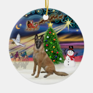 Xmas Magic-Belgian Malinois 1r Ceramic Ornament
