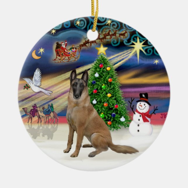 Xmas Magic-Belgian Malinois 1r Ceramic Ornament (Front)