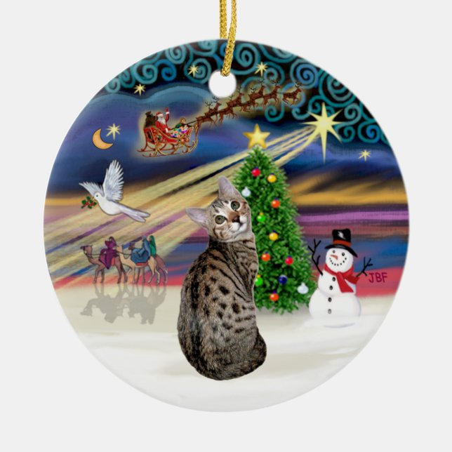 Xmas Magic -Bengal Cat Ceramic Ornament (Front)