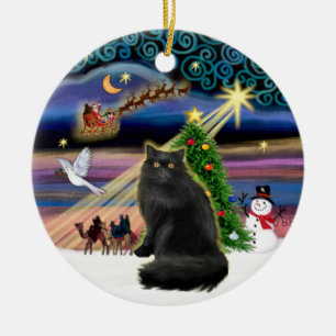 Xmas Magic - Black Persian cat Ceramic Ornament