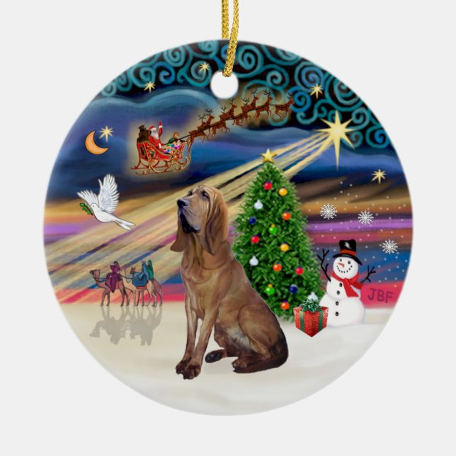Xmas Magic - Bloodhound Ceramic Ornament (Front)