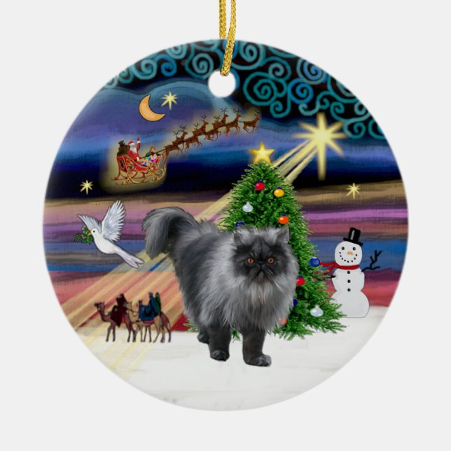 Xmas Magic - Blue Smoke Persian cat Ceramic Ornament (Front)