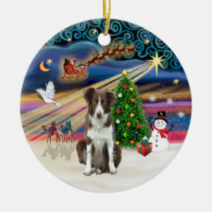 Xmas Magic - Border Collie (brown-white) Ceramic Ornament