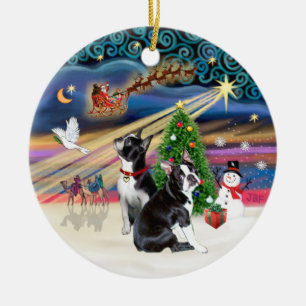 Xmas Magic- Boston Terriers (two) Ceramic Ornament