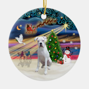 Xmas Magic - Boxer (white) Ceramic Ornament