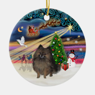 Xmas Magic - Brindle Pomeranian Ceramic Ornament