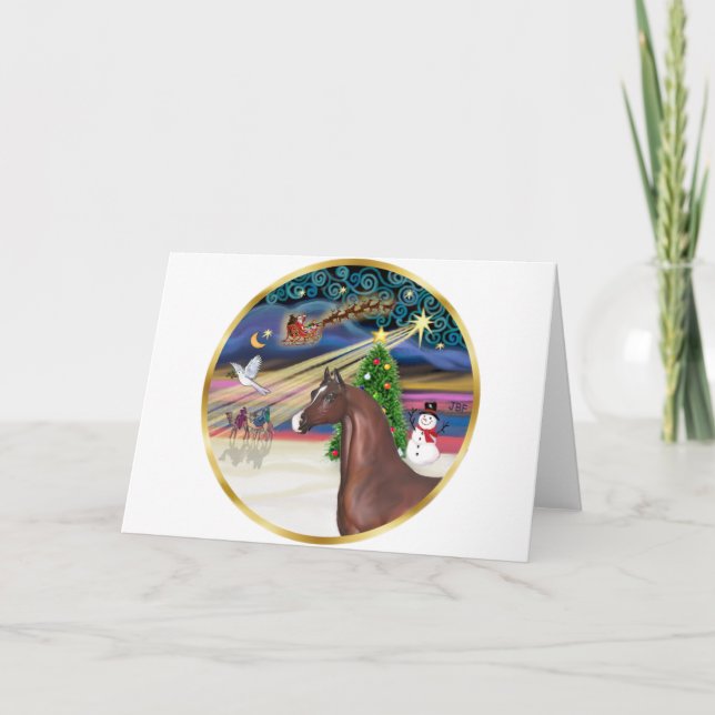 Xmas Magic - Brown Arabian Horse Holiday Card (Front)