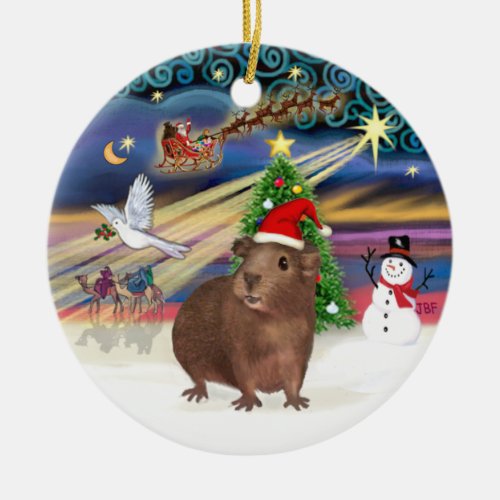 Xmas Magic _ Brown Guinea Pig Santa hat Ceramic Ornament