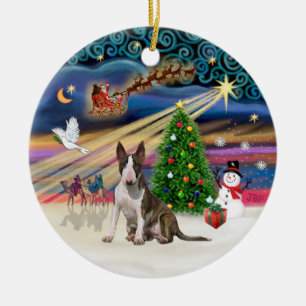 Xmas Magic - Bull Terrier (brindle-white0 Ceramic Ornament