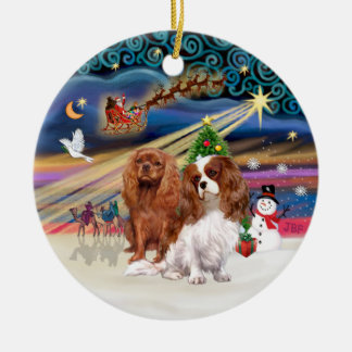 Xmas Magic - Cavaliers (two-Ruby-Blenheim) Ceramic Ornament