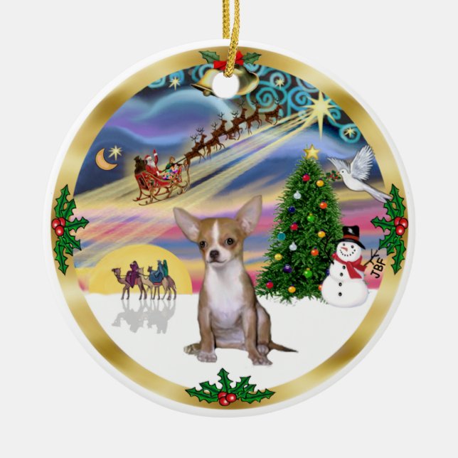 Xmas Magic - Chihuahua1 Ceramic Ornament (Front)