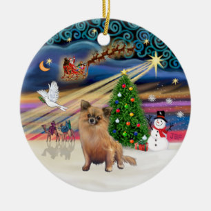 Xmas Magic - Chihuahua (long haired) Ceramic Ornament