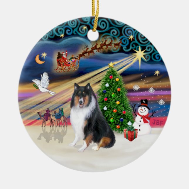Xmas Magic - Collie (tri colir) Ceramic Ornament (Front)
