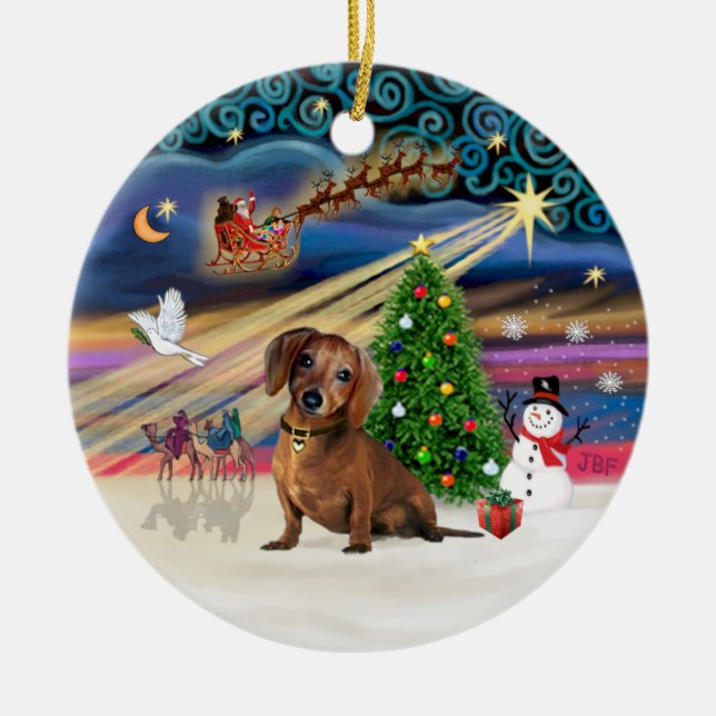 Xmas Magic - Dachshund (brown 2) Ceramic Ornament (Front)