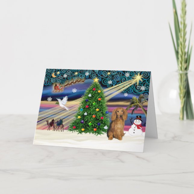 Xmas Magic-Dachshund LH-Sable Holiday Card (Front)