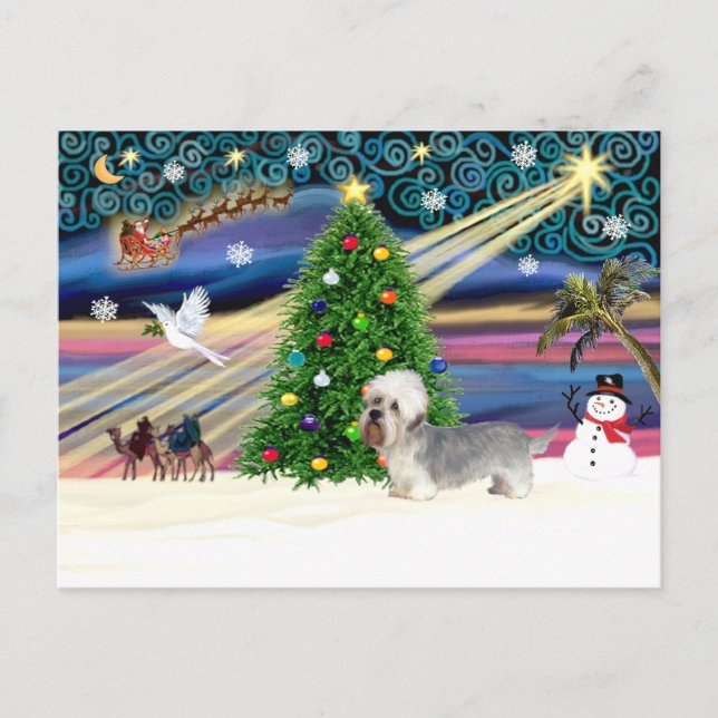Xmas Magic-Dandi Dinmont gray Holiday Postcard (Front)