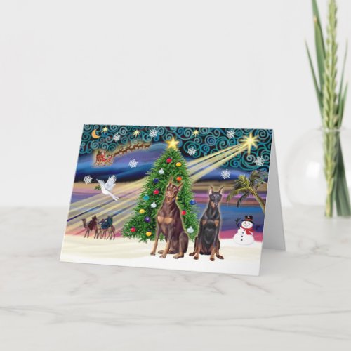 Xmas Magic_Doberman Pair Holiday Card