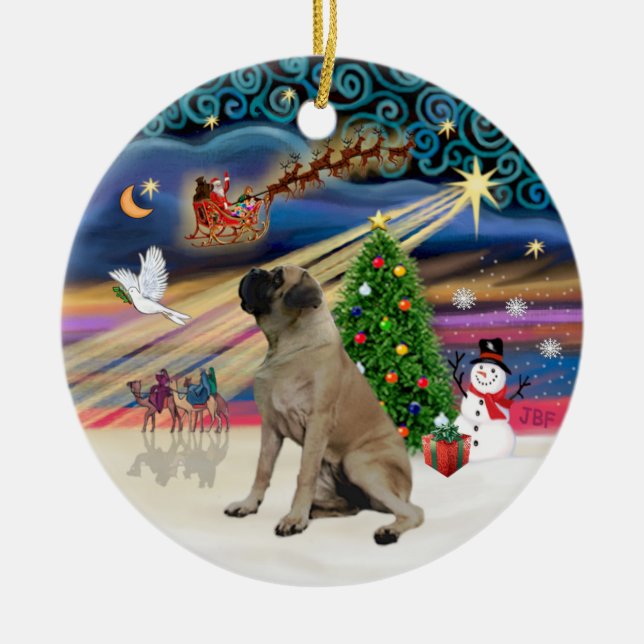 Xmas Magic - English Bull Mastiff Ceramic Ornament (Front)