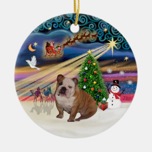 Xmas Magic _ English Bulldog 1 brown_cream Ceramic Ornament