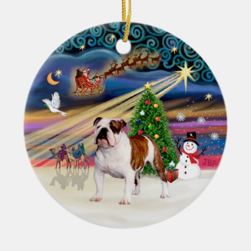 Xmas Magic _ English Bulldog brown_white 5 Ceramic Ornament
