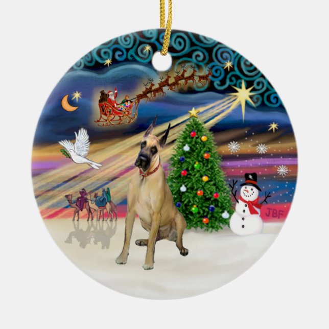 Xmas Magic - Fawn Great Dane #20 (sit) Ceramic Ornament (Front)