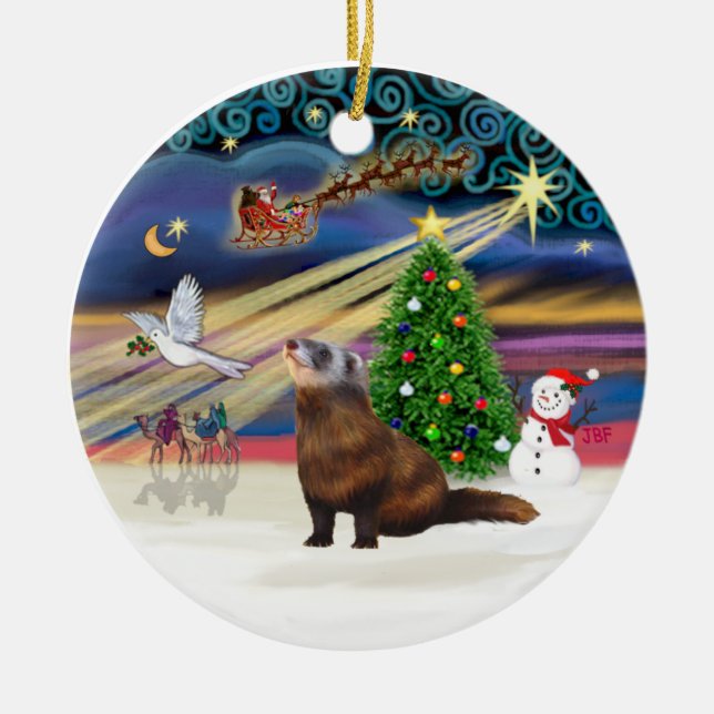 Xmas Magic - Ferret 1 Ceramic Ornament (Front)