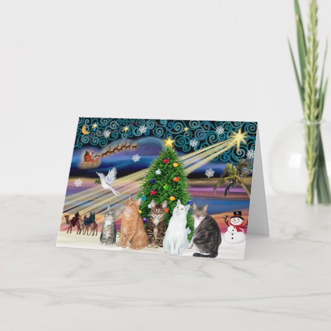 Xmas Magic - Five cats (AmSH) Holiday Card (Front)