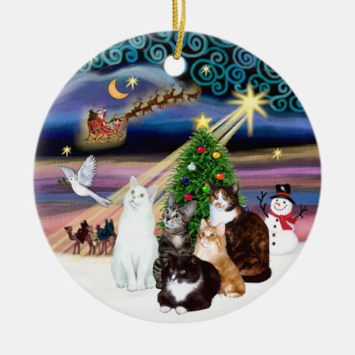 Xmas Magic _ Five cats ASH Ceramic Ornament