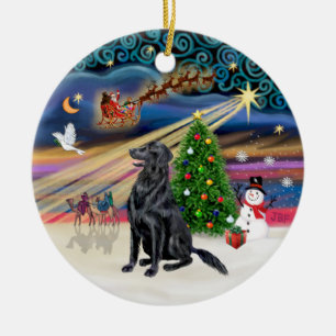 Xmas Magic - Flat Coated Retriever Ceramic Ornament
