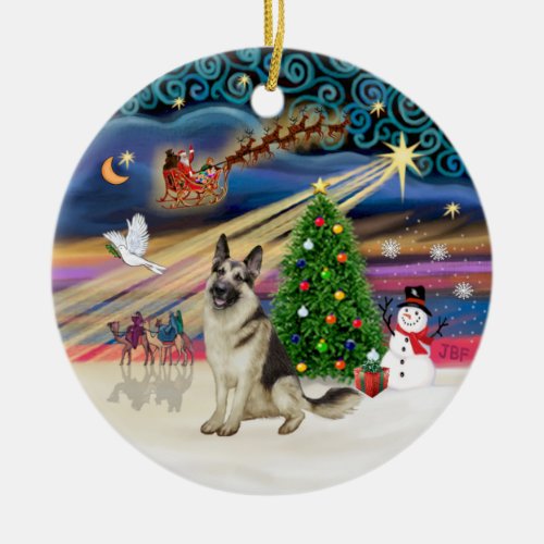 Xmas Magic _ German Shepherd 9 Ceramic Ornament