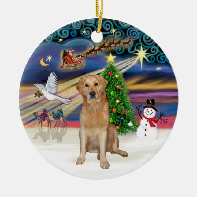 Xmas Magic -  Golden  Retriever (K) Ceramic Ornament (Front)