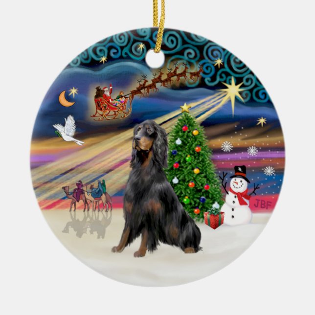 Xmas Magic - Gordon Setter Ceramic Ornament (Front)