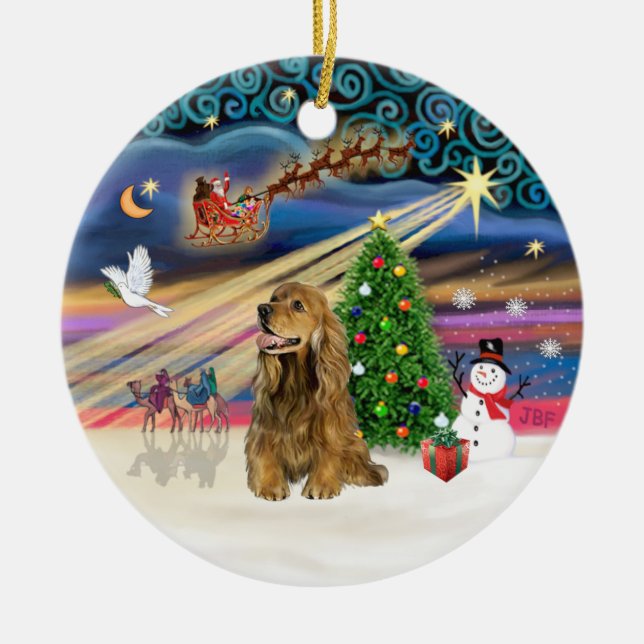Xmas Magic - Honey Brown Cocker Spaniel Ceramic Ornament (Front)