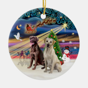 Xmas Magic - Labradors (Choc-Yellow) Ceramic Ornament