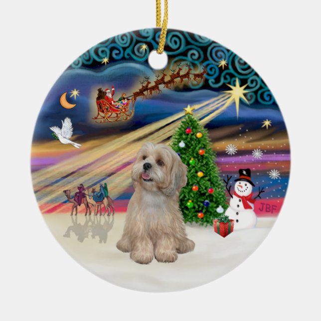 Xmas Magic - Lhasa Apso (R2) Ceramic Ornament (Front)