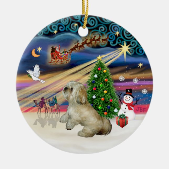 Xmas Magic - Lhasa Apso (R) Ceramic Ornament (Front)