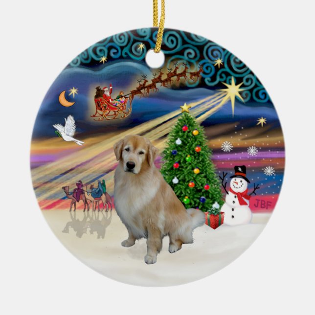 Xmas Magic - Light Golden Retriever 10 Ceramic Ornament (Front)