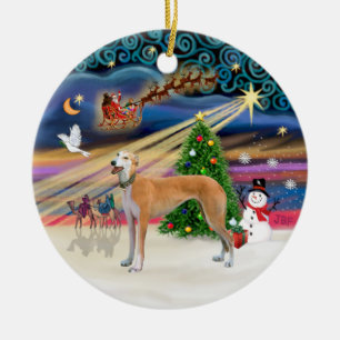 Xmas Magic - Light red Greyhound Ceramic Ornament
