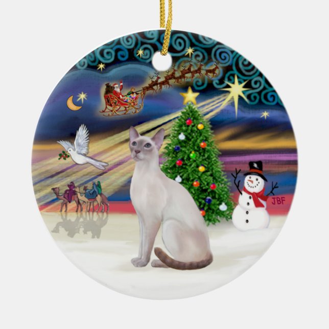 Xmas Magic - Lilac Point Siamese Ceramic Ornament (Front)
