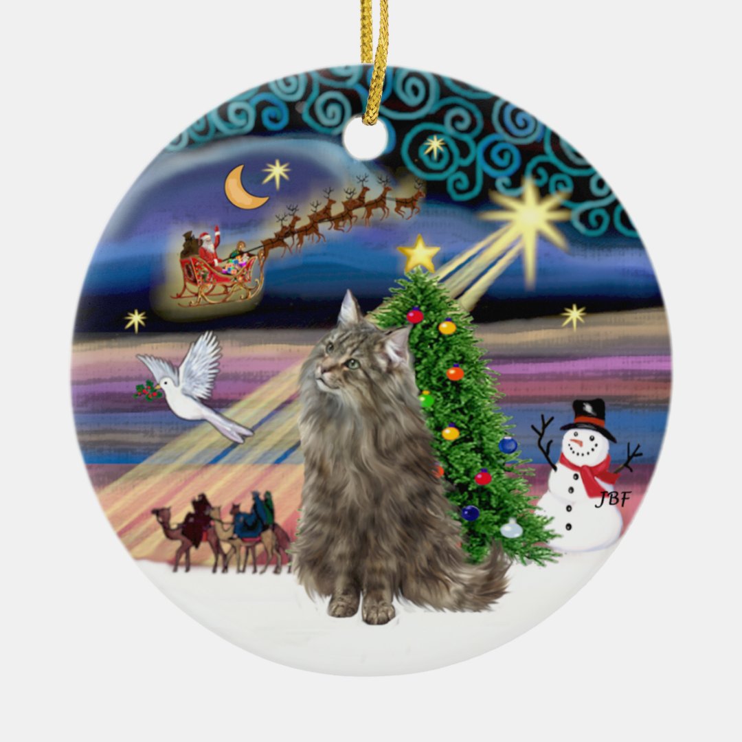 Xmas Magic - Norwegian Forest cat Ceramic Ornament | Zazzle