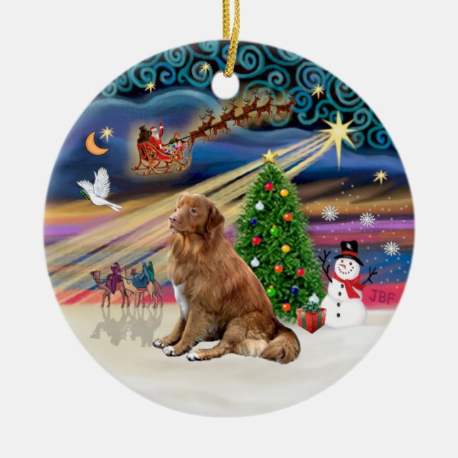 Xmas Magic - Nova Scotia Duck Tolling Retriever Ceramic Ornament (Front)