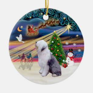 Xmas Magic - Old English Sheepdog 1 Ceramic Ornament